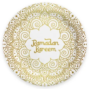 Tallerkener (8stk): "Ramadan Kareem" - Hvit & Gull - 23cm
