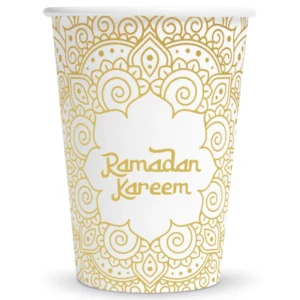 Kopper (8stk): "Ramadan Kareem" - Hvit & Gull - 210ml