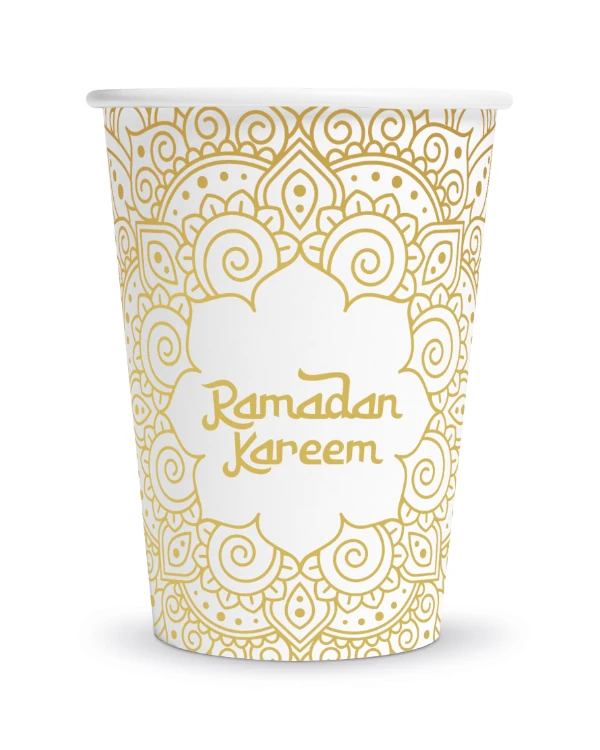 Kopper (8stk): "Ramadan Kareem" - Hvit & Gull - 210ml