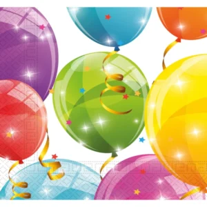 Servietter (20stk): Glitrende ballonger - med stjerne - 33 x 33cm