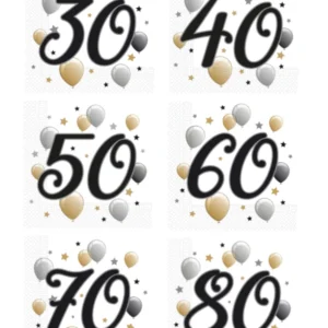 Servietter (20stk): Ulike tall - med ballonger og stjerner - 33 x 33cm