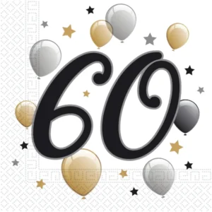 Servietter (20stk): Ulike tall - med ballonger og stjerner - 33 x 33cm - 60