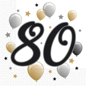 Servietter (20stk): Ulike tall - med ballonger og stjerner - 33 x 33cm - 80