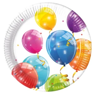 Tallerkener (8stk): Glitrende ballong - med stjerne - 23cm