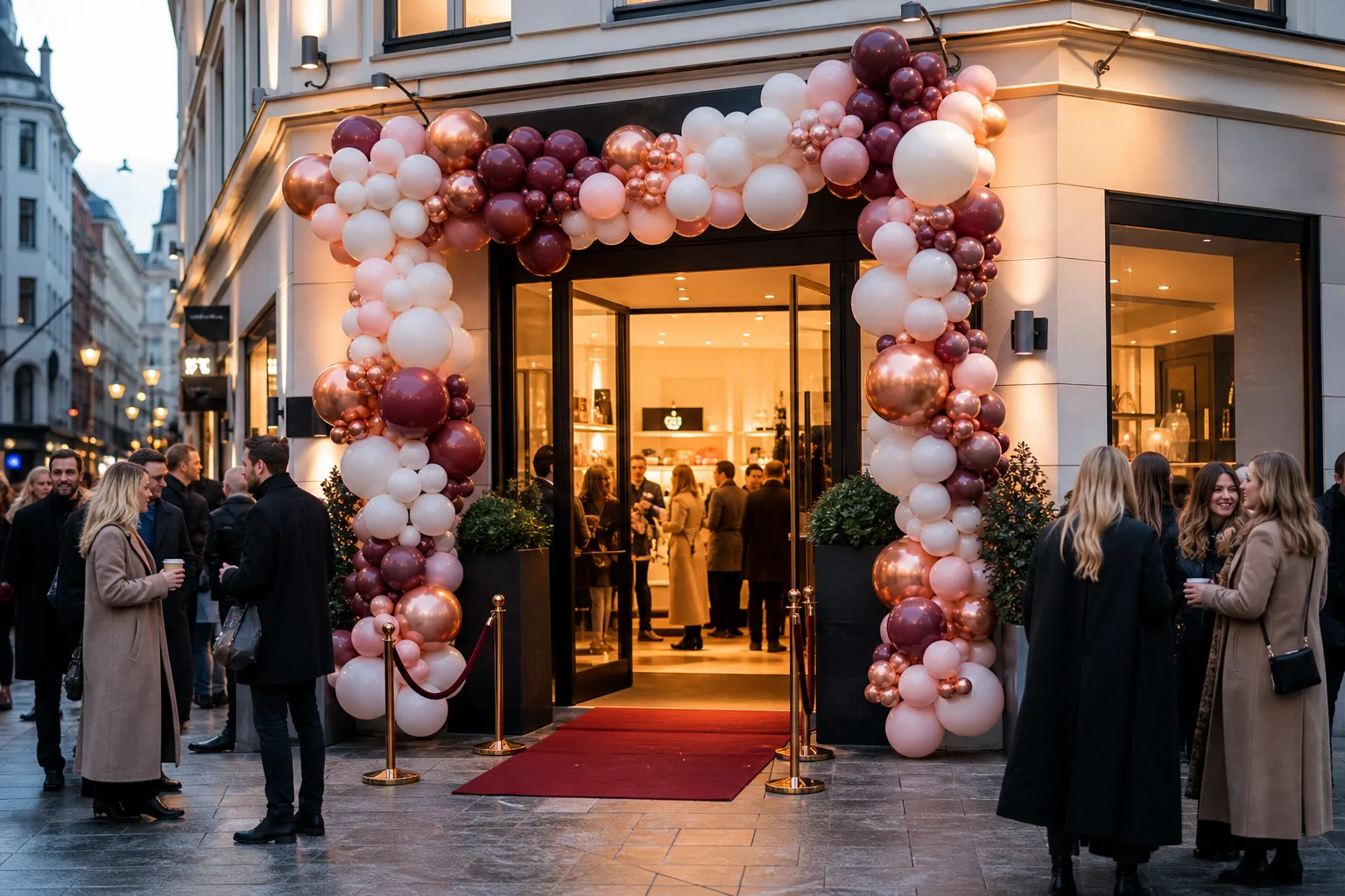 Ballongdekor ved inngangen til en butikkåpning