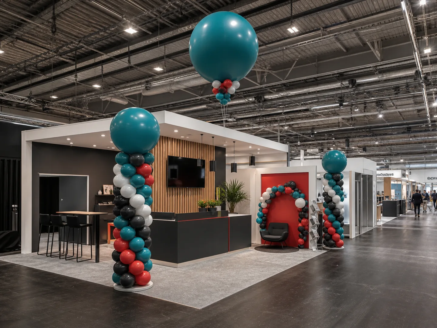 Detaljbilde av messe og stand i bruk på et bedriftsarrangement