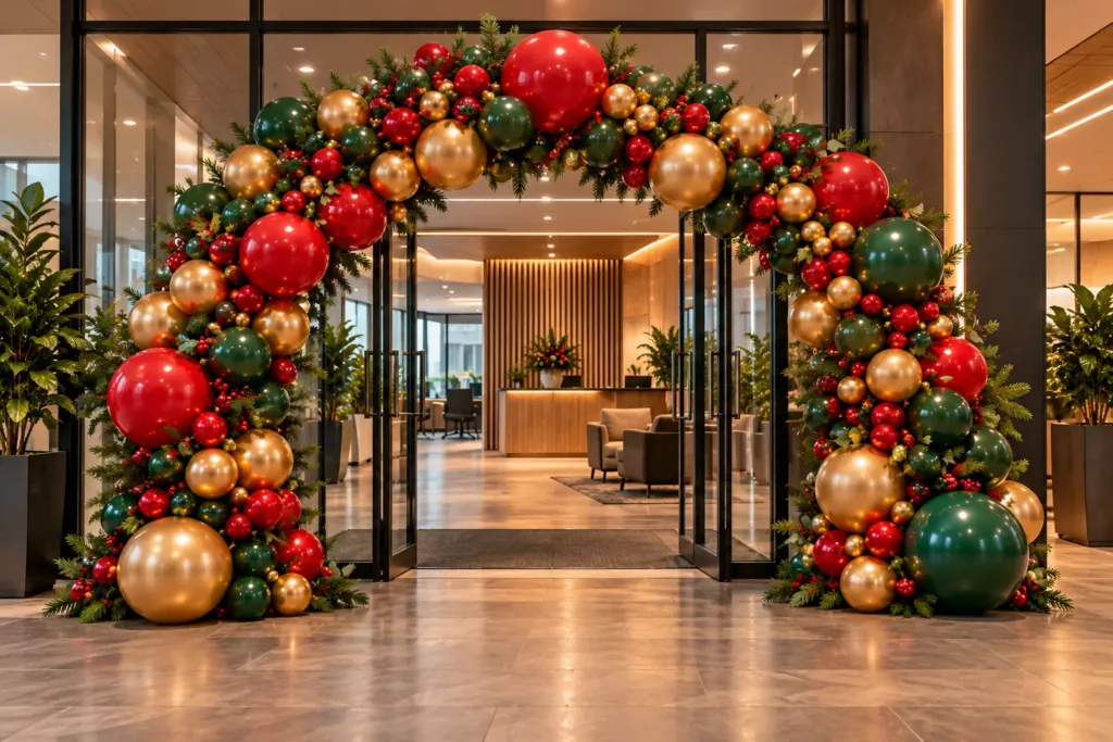 Illustrert dekorforslag til julebord: Inngangsparti